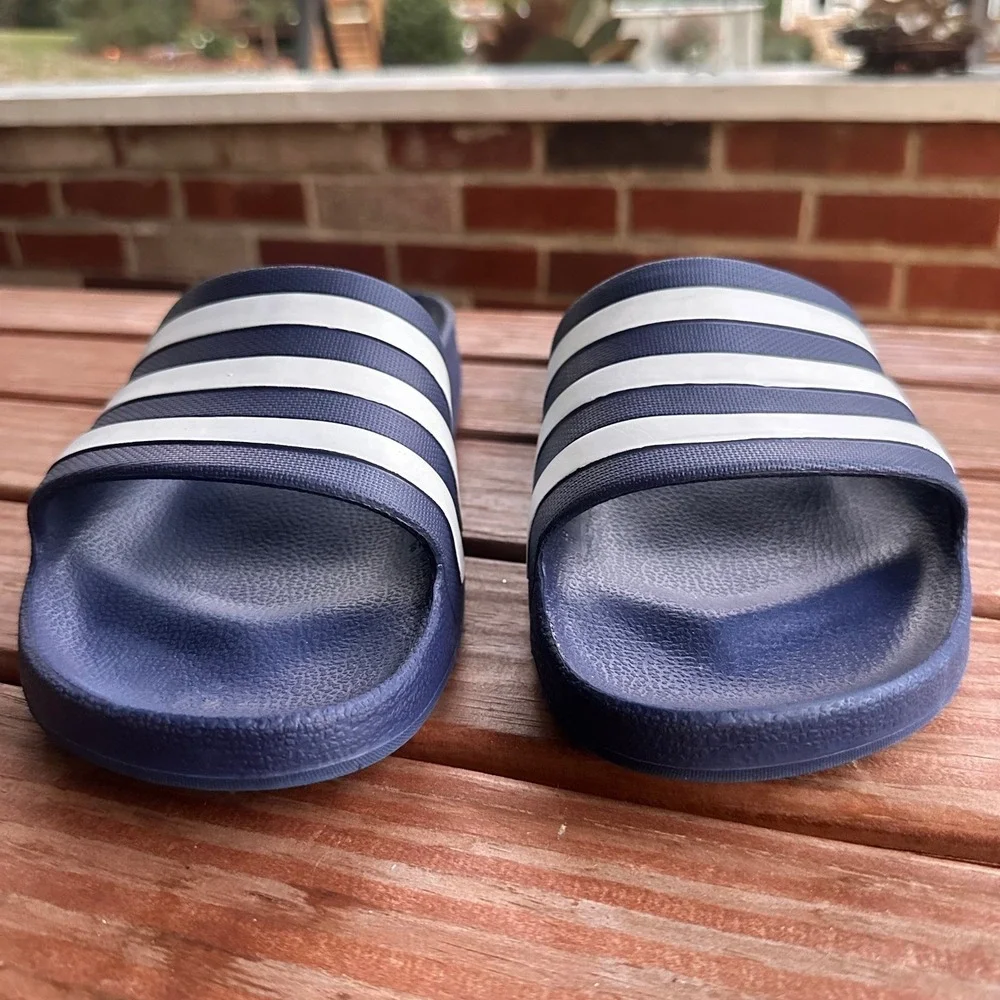 Adidas Adilette Slide Sandals Navy Blue White Three Stripe Mens Slides 11